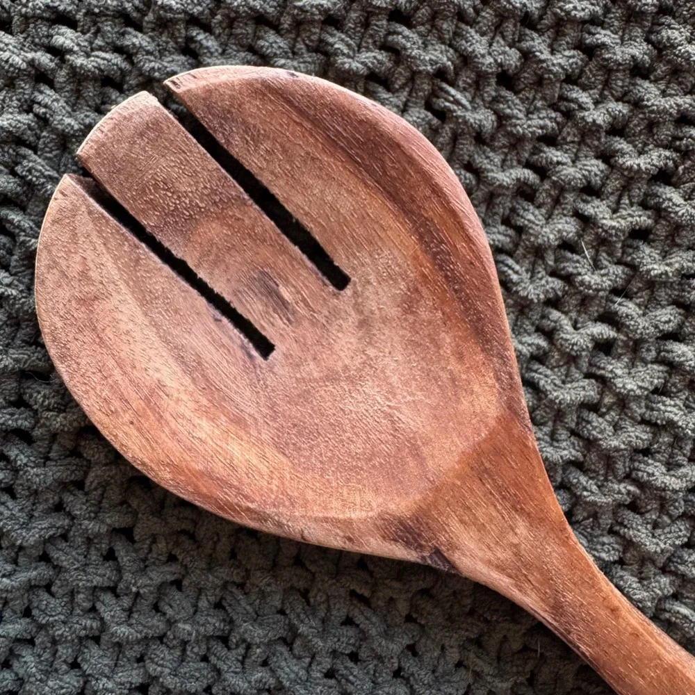 Hand Carved Wooden Serving‎ Spoon Slotted 11 Inch Rustic Branch Organic Earthy